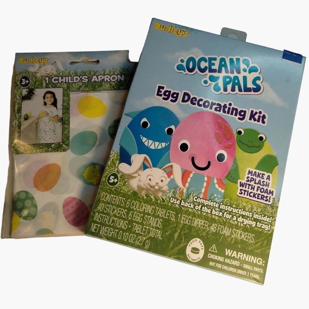Easter Egg Decorating Kit Apron Ocean Pals Dye Foam Stickers Shark Turtle Sea
